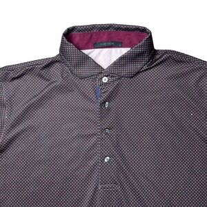 Greyson Polo Shirt Mens Large Burgundy Navy Micro Geometric Performance Golf